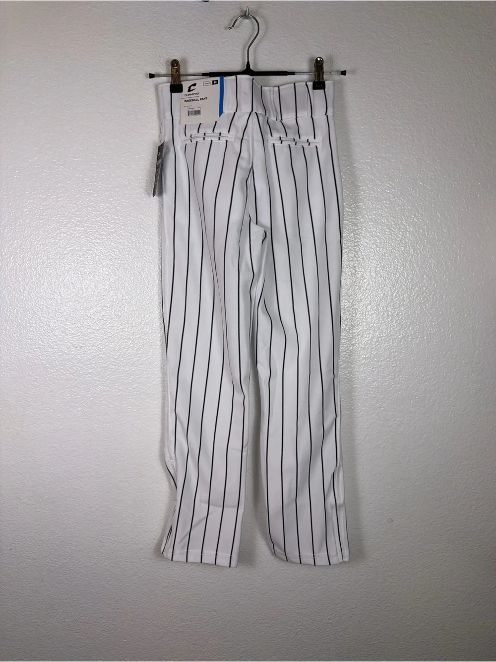 Champro Youth M Triple Crown 2.0 Open Bottom Baseball Pants White/Navy Pinstripe